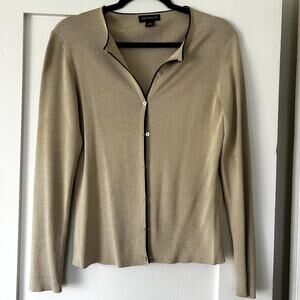 Women's Ann Taylor Tan with Black trim classic cardigan